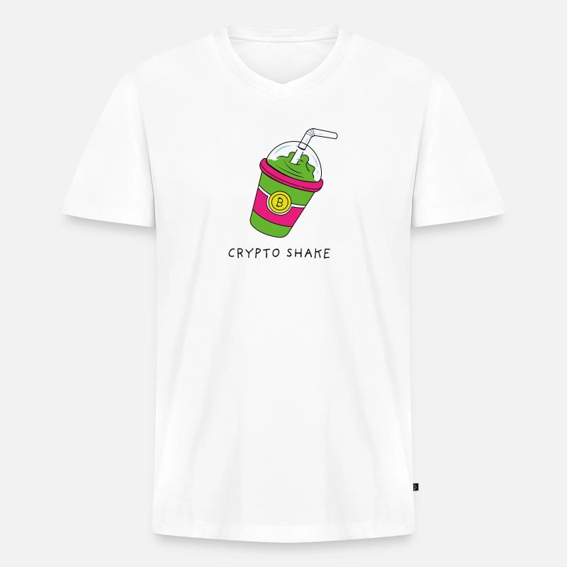 Bitcoin Ethereum Kryptowährungen Shake - Männer Premium Bio T-Shirt mit V-Ausschnitt - Weiß