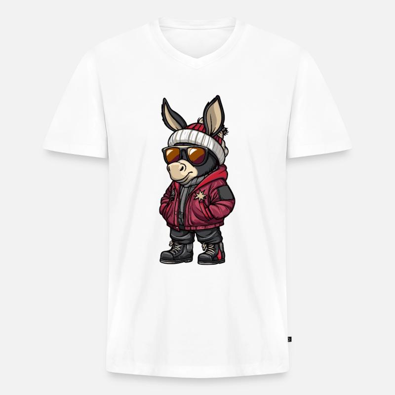 Esel Cool Comic - Männer Premium Bio T-Shirt mit V-Ausschnitt - Weiß