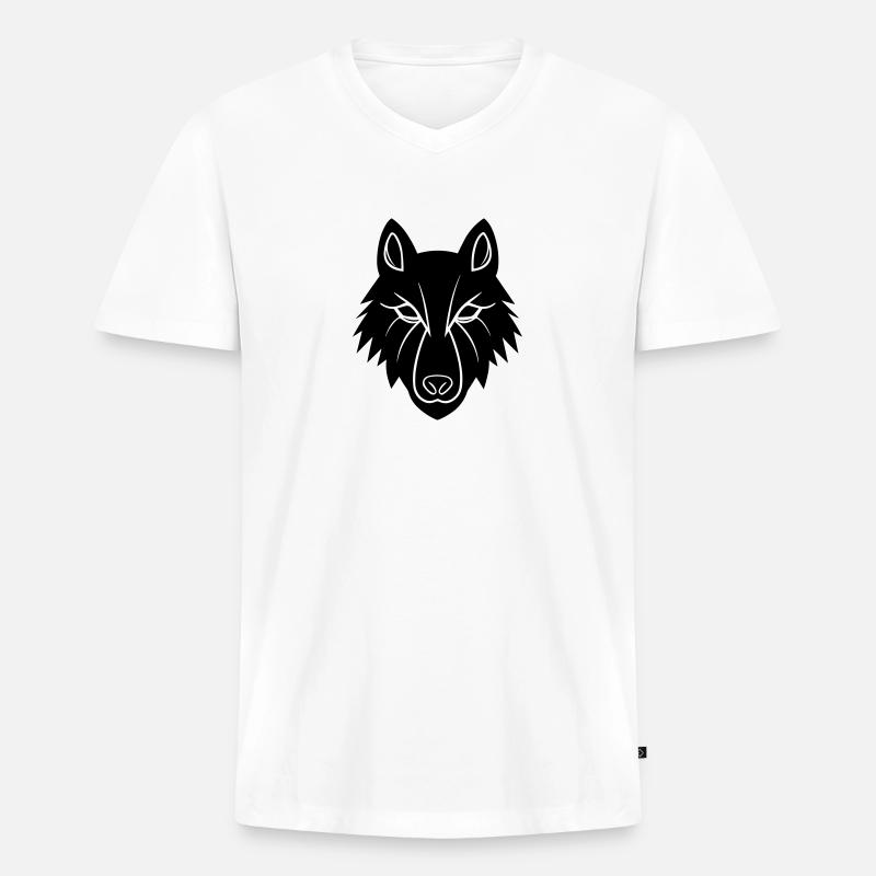Wolf - Männer Premium Bio T-Shirt mit V-Ausschnitt - Weiß