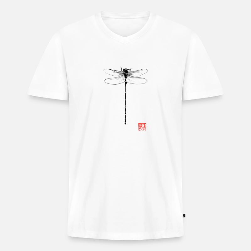 Libelle - Männer Premium Bio T-Shirt mit V-Ausschnitt - Weiß
