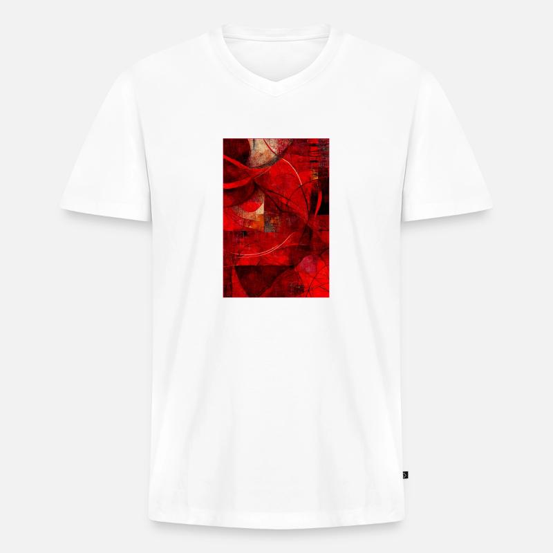 Fabric red pattern abstract - Männer Premium Bio T-Shirt mit V-Ausschnitt - Weiß