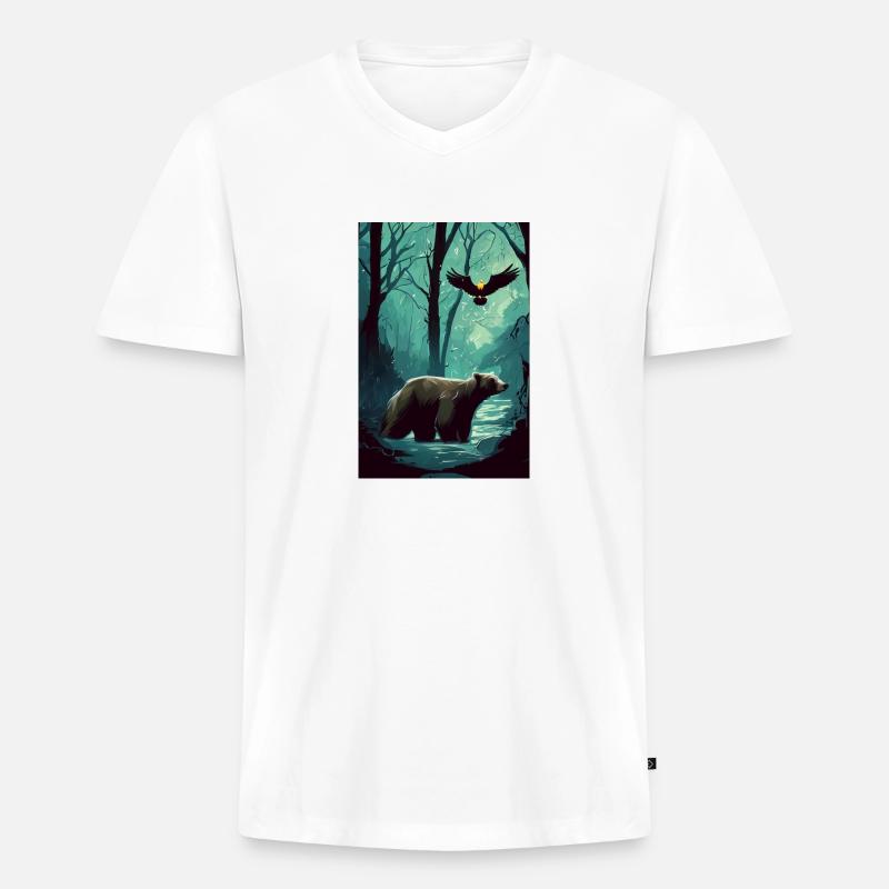 Tiere des Dunklen Waldes - Männer Premium Bio T-Shirt mit V-Ausschnitt - Weiß