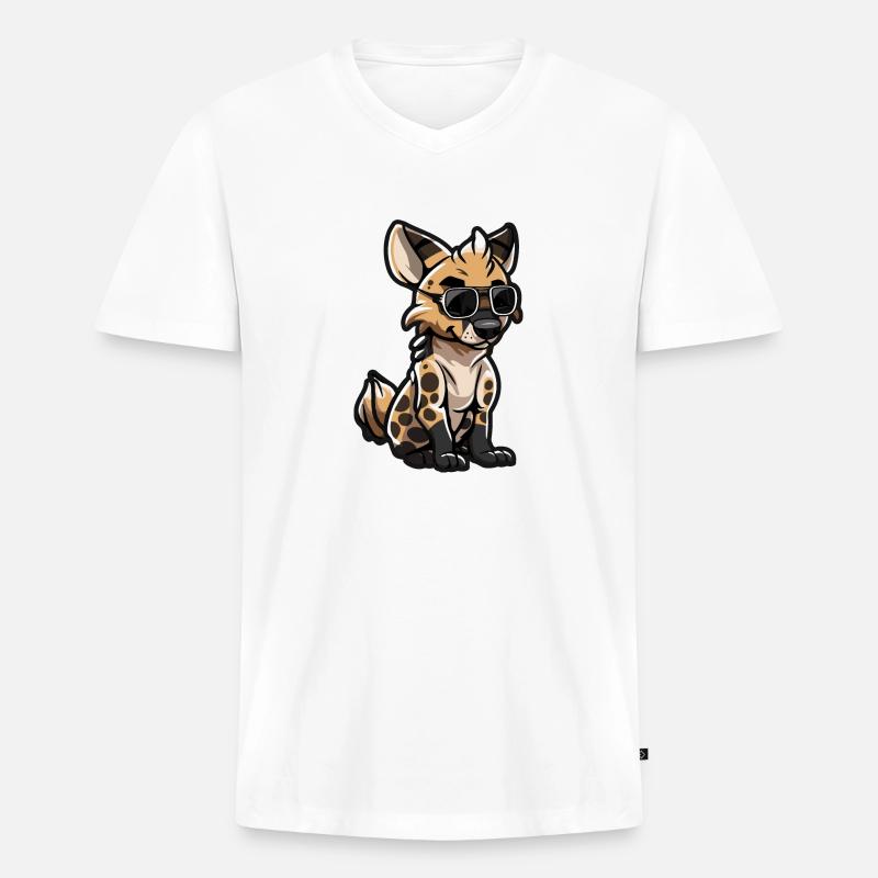 Hyäne Comic Cool - Männer Premium Bio T-Shirt mit V-Ausschnitt - Weiß