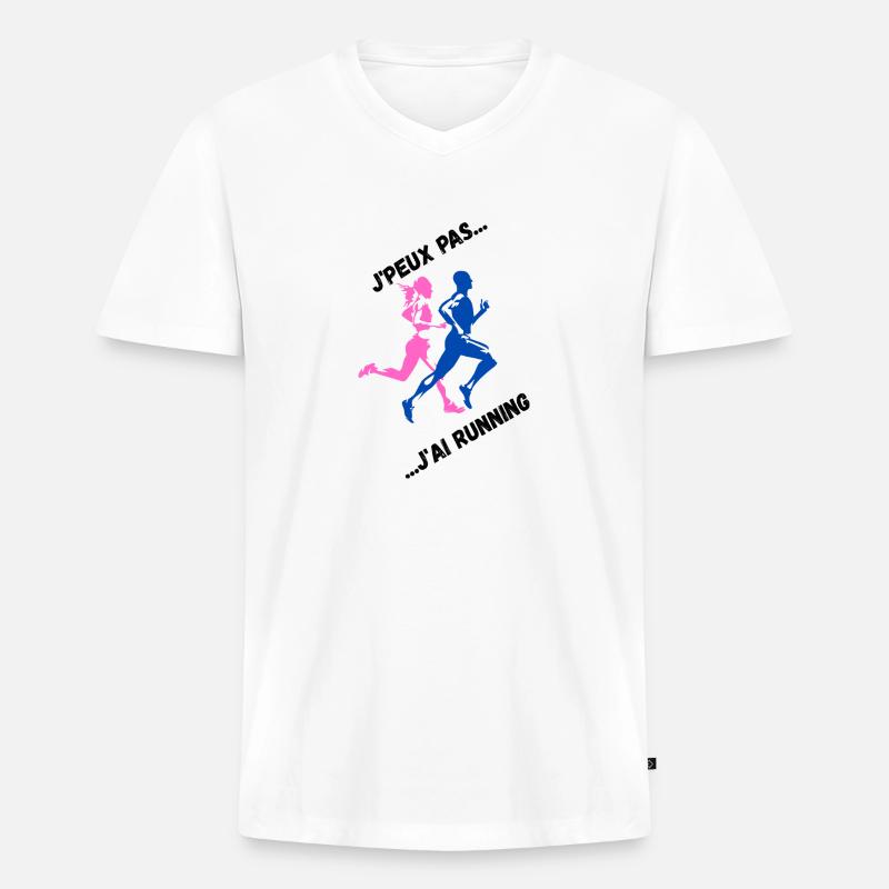I can't I have Running - Männer Premium Bio T-Shirt mit V-Ausschnitt - Weiß