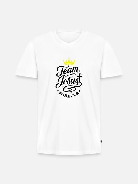 L’Équipe Jésus dicte - T-shirt encolure en V Premium bio Homme - blanc