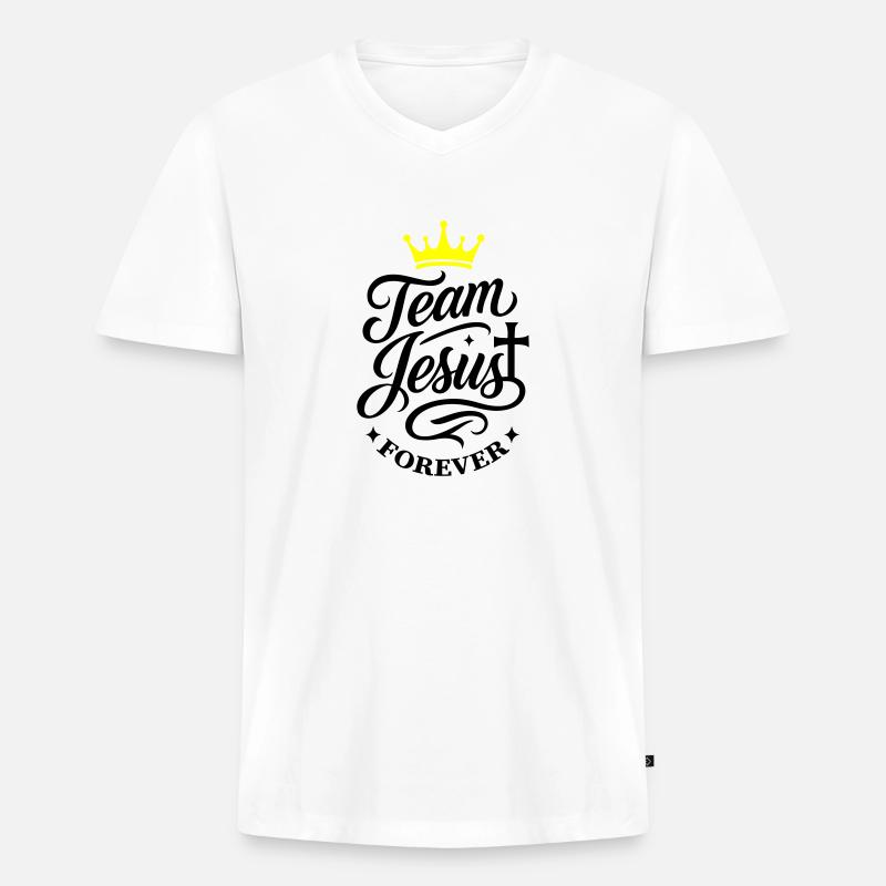 Team Jesus Spruch - Männer Premium Bio T-Shirt mit V-Ausschnitt - Weiß