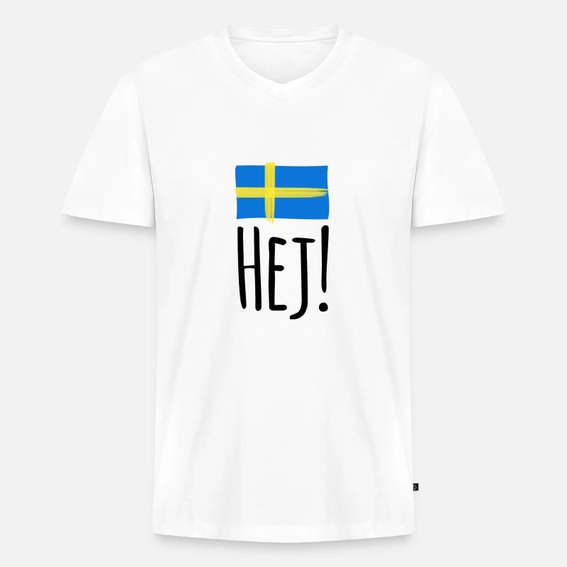 Hej Svenska Ting - Männer Premium Bio T-Shirt mit V-Ausschnitt - Weiß