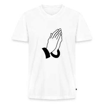 praying_hands_001 - Men's Premium Organic T-shirt with V-neck - white - Front - Nico (187cm)
