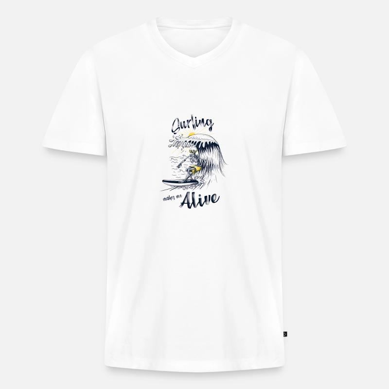 Surfen macht mich lebendig - Männer Premium Bio T-Shirt mit V-Ausschnitt - Weiß