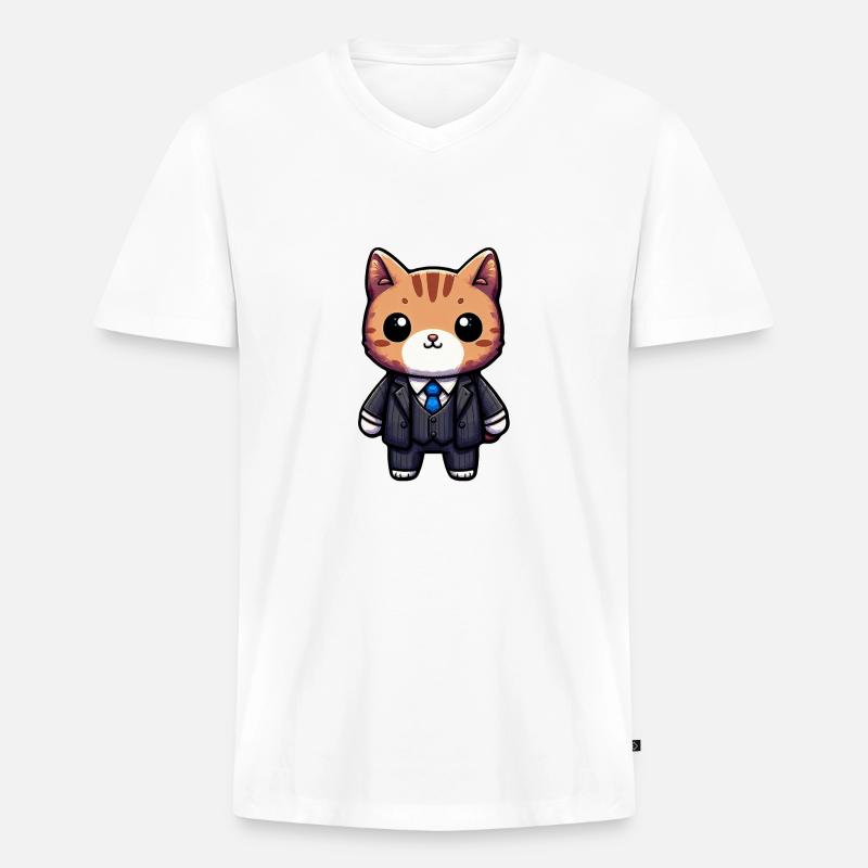 Charmante Katze Executive - Männer Premium Bio T-Shirt mit V-Ausschnitt - Weiß