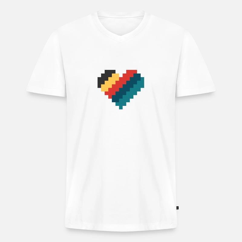 Retro Pixel Herz - Männer Premium Bio T-Shirt mit V-Ausschnitt - Weiß