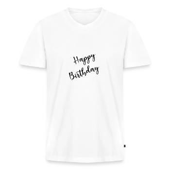 ALLES GUTE ZUM GEBURTSTAG. ALLES GUTE ZUM GEBURTSTAG. JAHRESTAG. - Männer Premium Bio T-Shirt mit V-Ausschnitt - Weiß - Vorne - Nico (187cm)