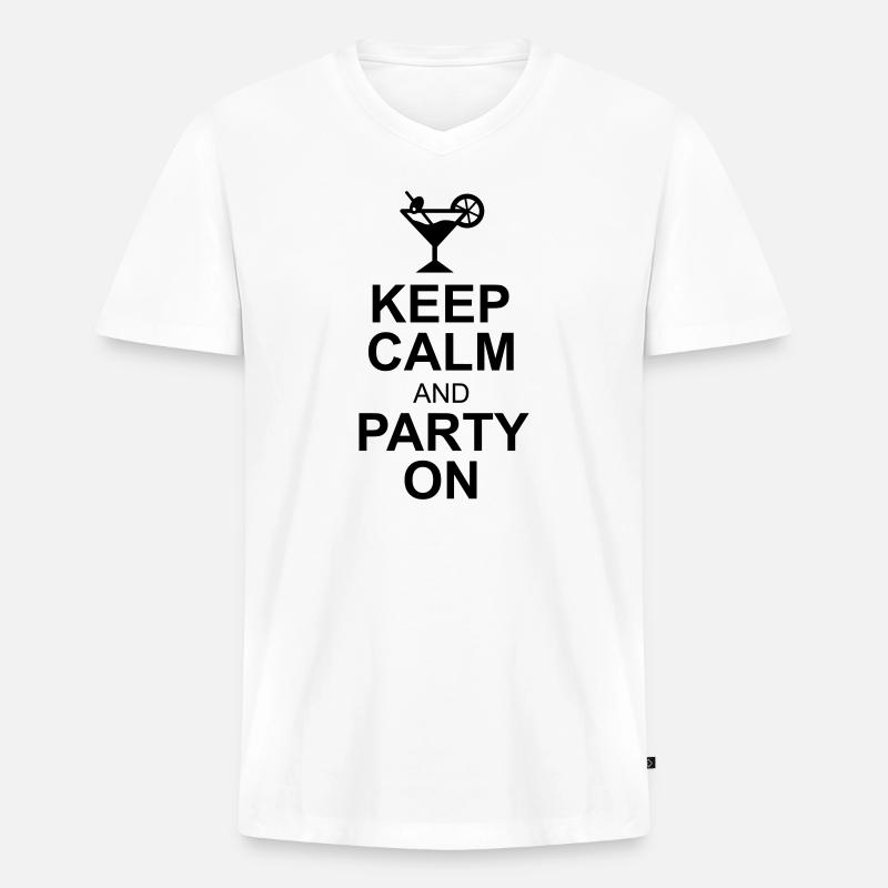 keep calm and party on - Männer Premium Bio T-Shirt mit V-Ausschnitt - Weiß