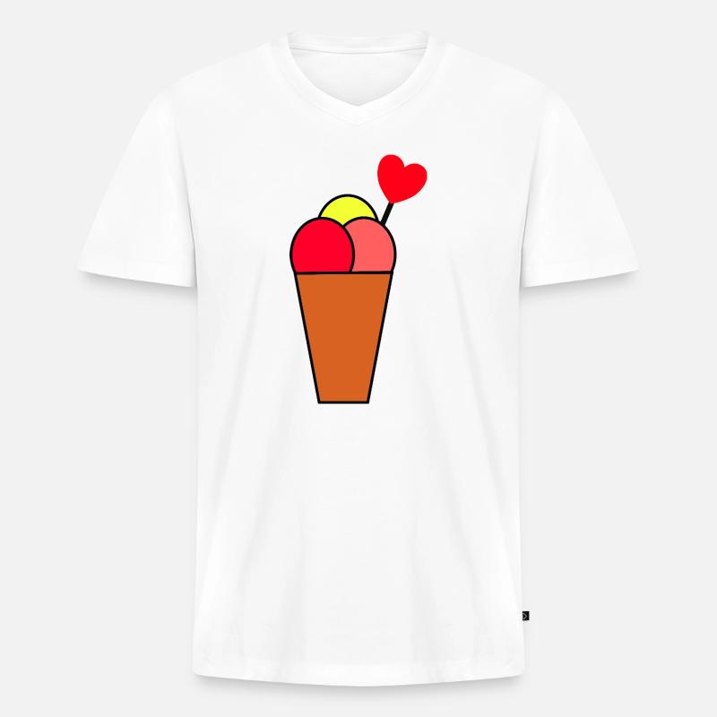Herz im Eisbecher Eis - Männer Premium Bio T-Shirt mit V-Ausschnitt - Weiß