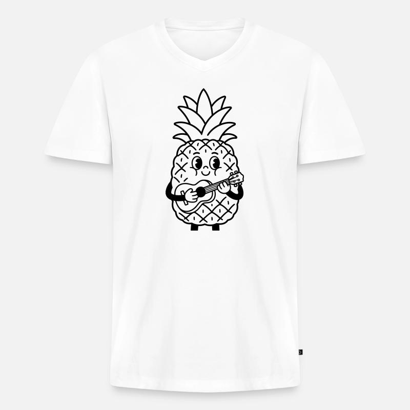 Ananas mit Ukulele - Männer Premium Bio T-Shirt mit V-Ausschnitt - Weiß