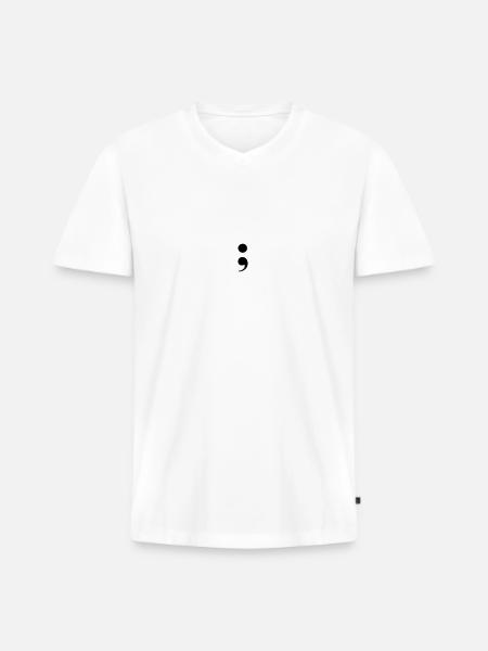 point-virgule - T-shirt encolure en V Premium bio Homme - blanc