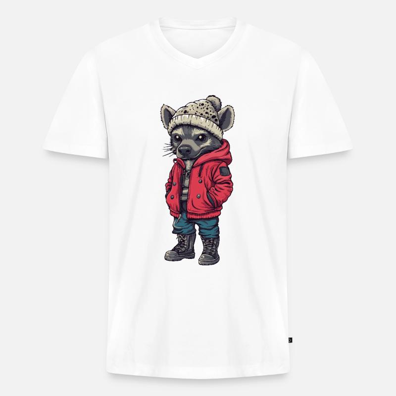Hyäne Lustig Winter - Männer Premium Bio T-Shirt mit V-Ausschnitt - Weiß