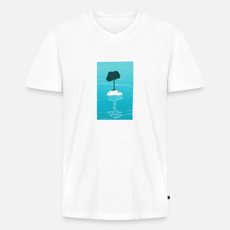 Insel mit Baum - Männer Premium Bio T-Shirt mit V-Ausschnitt - Weiß