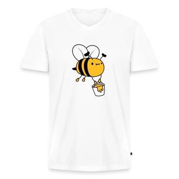Abeille seau à miel - T-shirt encolure en V Premium bio Homme - blanc - Devant - Nico (187cm)
