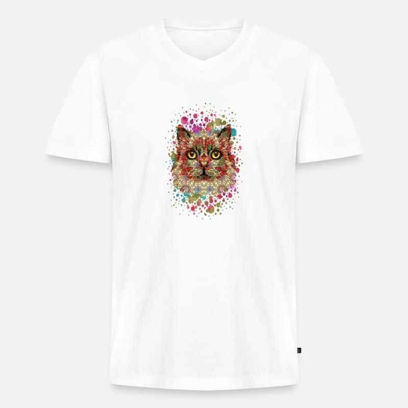 Katze - Männer Premium Bio T-Shirt mit V-Ausschnitt - Weiß