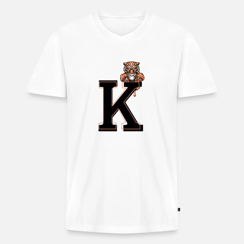 Buchstabe k Tiger - Geschenkidee - Männer Premium Bio T-Shirt mit V-Ausschnitt - Weiß