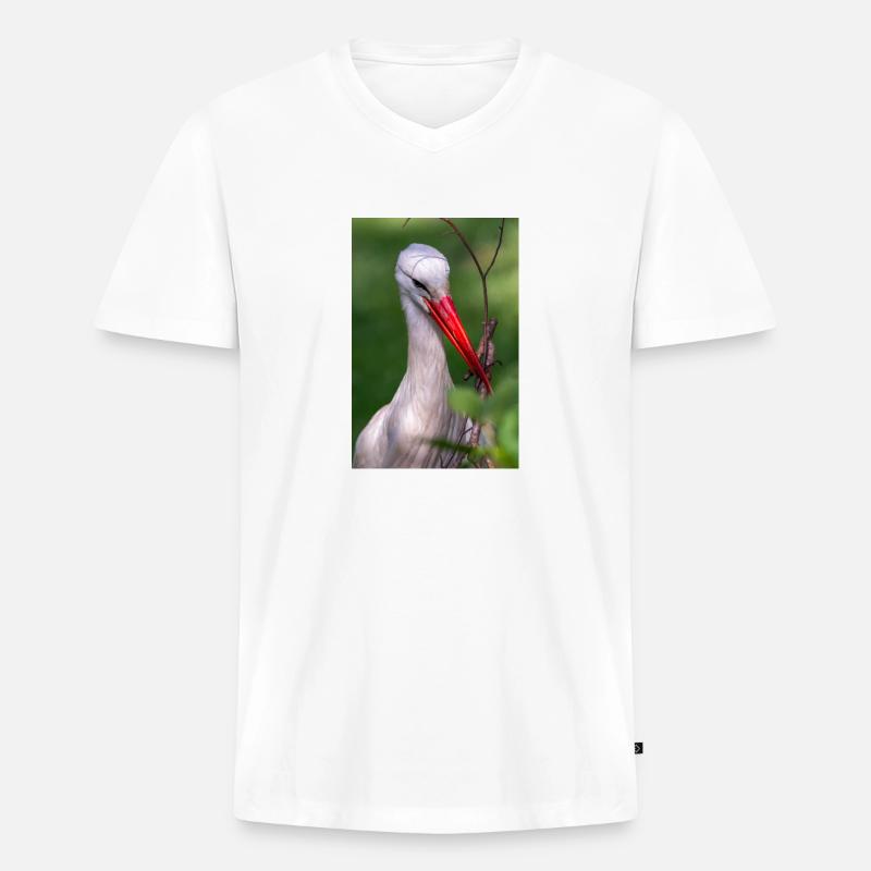 Weißstorch oder Klapperstorch - Männer Premium Bio T-Shirt mit V-Ausschnitt - Weiß