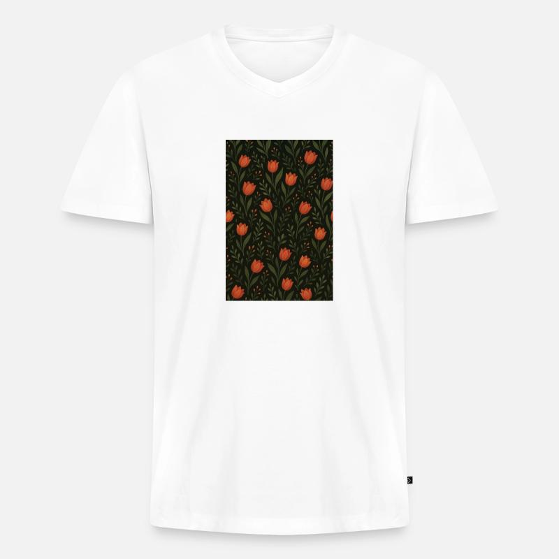 Tulip Pattern - Men's Premium Organic T-shirt with V-neck - white