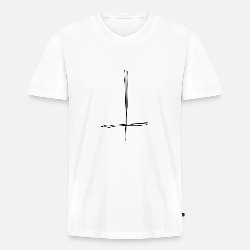 Cross - Männer Premium Bio T-Shirt mit V-Ausschnitt - Weiß