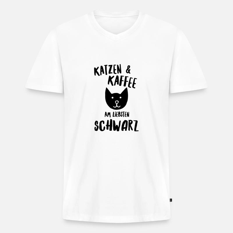 Katzen und Kaffee schwarz - Männer Premium Bio T-Shirt mit V-Ausschnitt - Weiß