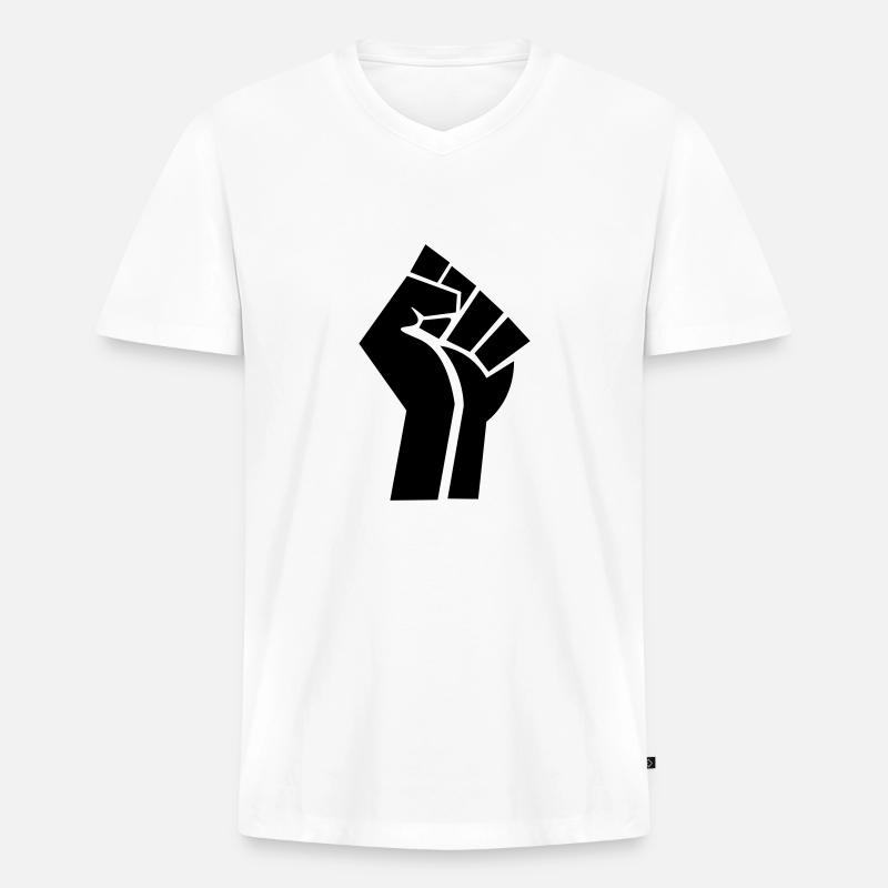 Menschenrechts Faust - Männer Premium Bio T-Shirt mit V-Ausschnitt - Weiß