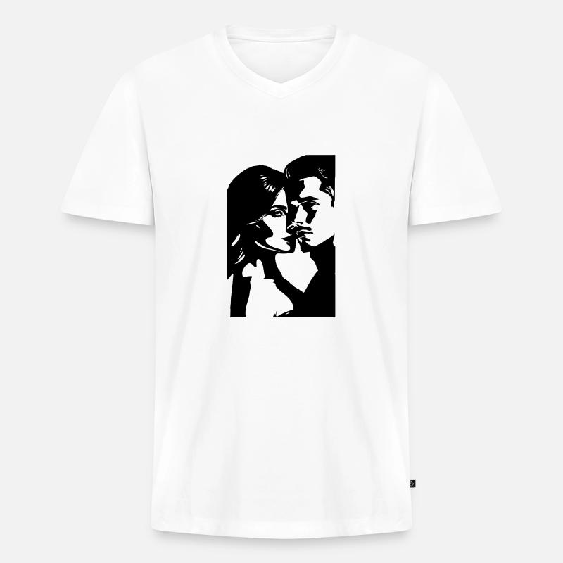 LOVERS II - Men's Premium Organic T-shirt with V-neck - white