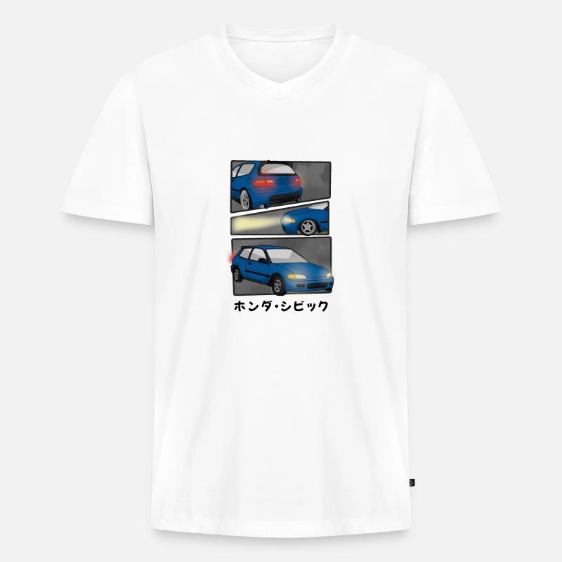 NIGHT BLUE CAR COMIC / HATCHBACK - Männer Premium Bio T-Shirt mit V-Ausschnitt - Weiß