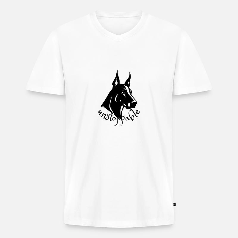 unstoppable -Dobermann - Männer Premium Bio T-Shirt mit V-Ausschnitt - Weiß
