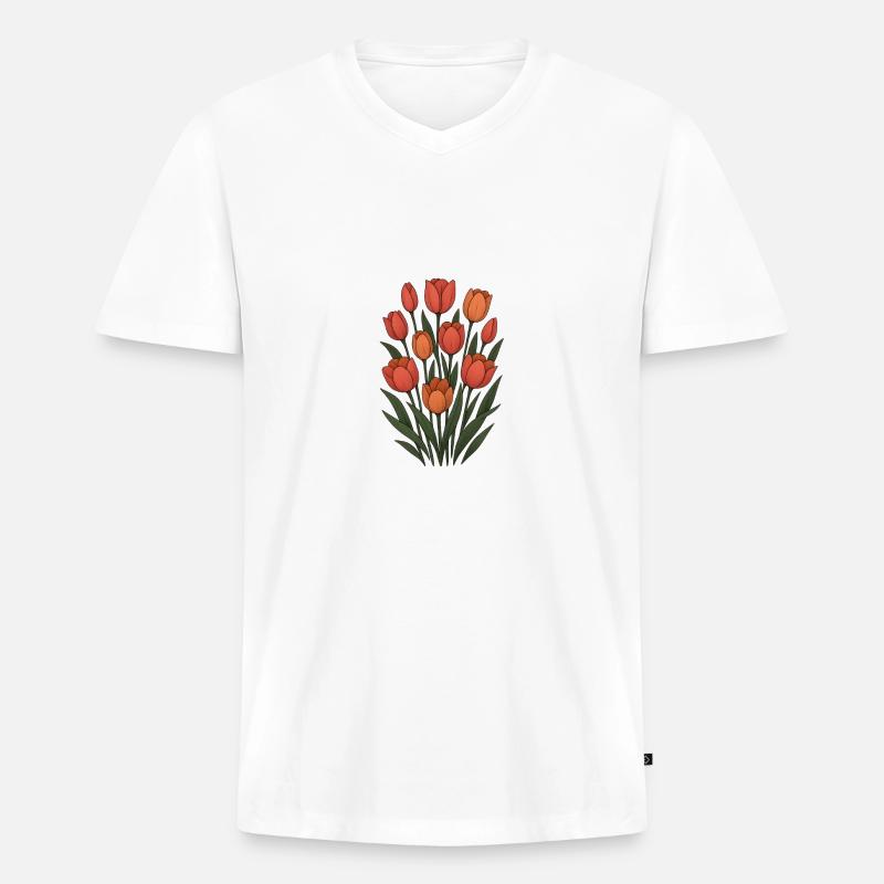 Tulpen - Männer Premium Bio T-Shirt mit V-Ausschnitt - Weiß