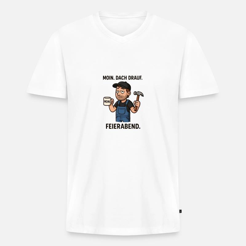 Dach drauf Moin Dachdecker - Männer Premium Bio T-Shirt mit V-Ausschnitt - Weiß