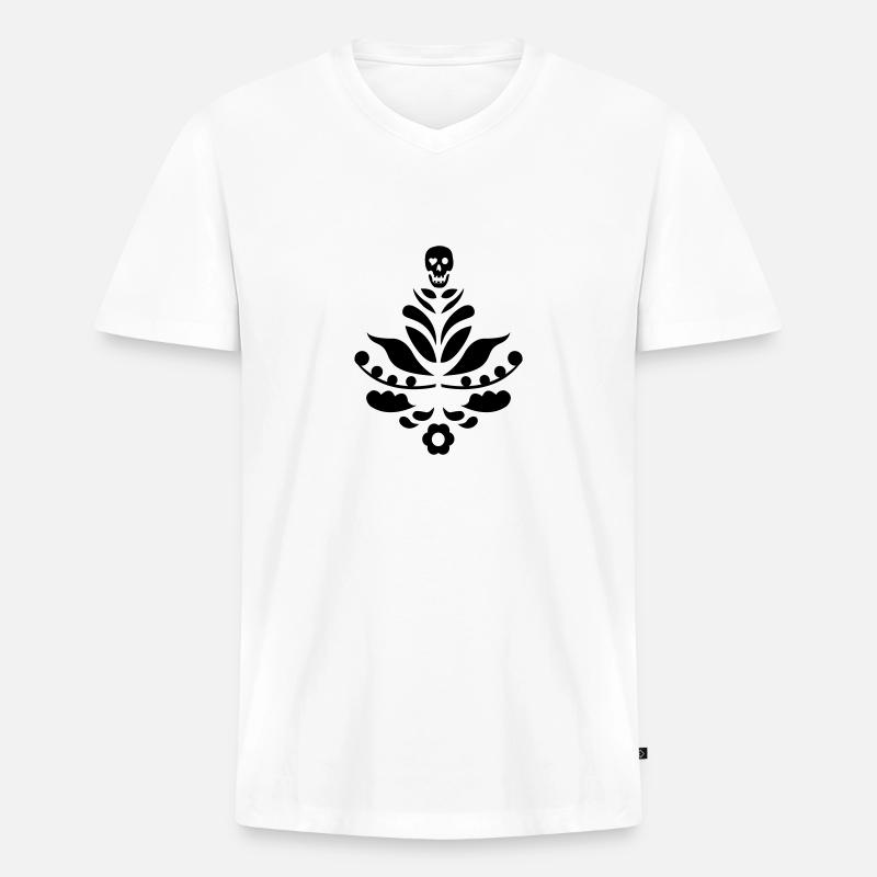 Kurbits & Schädel schwarz - Männer Premium Bio T-Shirt mit V-Ausschnitt - Weiß