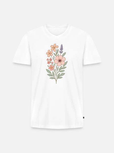 Pastellblumen Aquarellstrauß - Männer Premium Bio T-Shirt mit V-Ausschnitt - Weiß