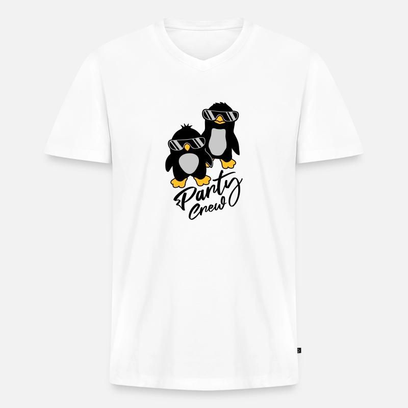Party Crew Pinguin Freunde - Männer Premium Bio T-Shirt mit V-Ausschnitt - Weiß