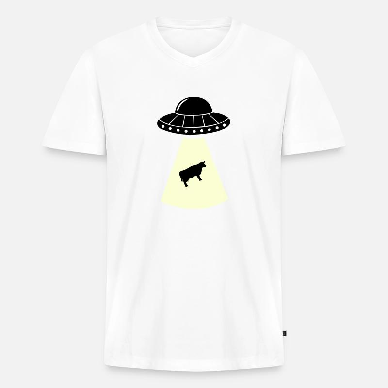 ufo kuh - Männer Premium Bio T-Shirt mit V-Ausschnitt - Weiß