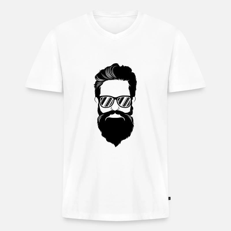 hipster kopf bart cool - Männer Premium Bio T-Shirt mit V-Ausschnitt - Weiß