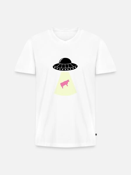 UFO Cow - Men's Premium Organic T-shirt with V-neck - white