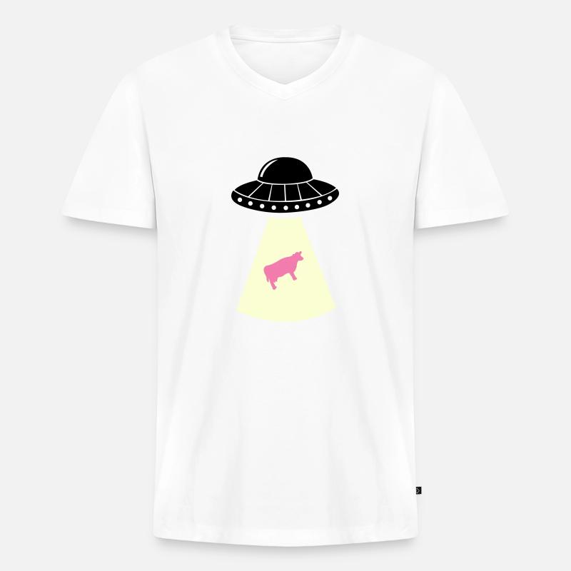 ufo kuh - Männer Premium Bio T-Shirt mit V-Ausschnitt - Weiß
