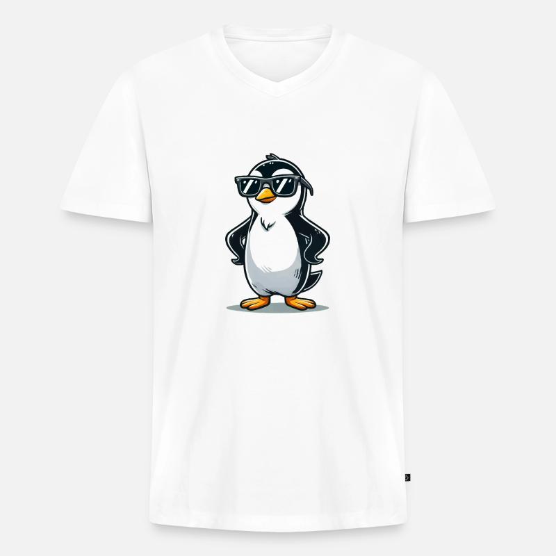 pinguin comic - Männer Premium Bio T-Shirt mit V-Ausschnitt - Weiß
