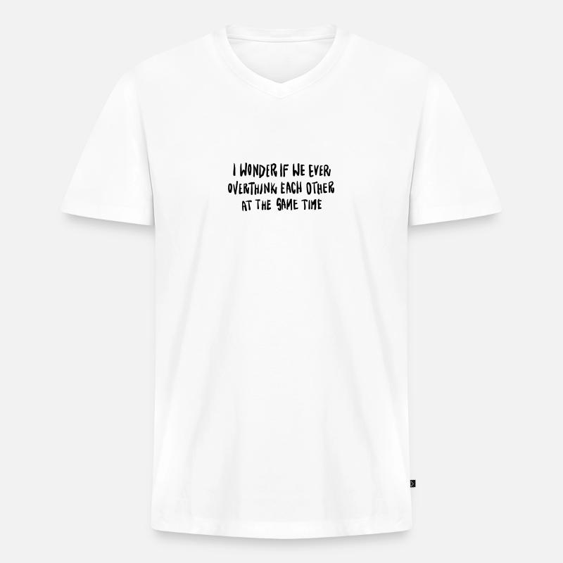 Statement Schriftzug Overthinking - Männer Premium Bio T-Shirt mit V-Ausschnitt - Weiß