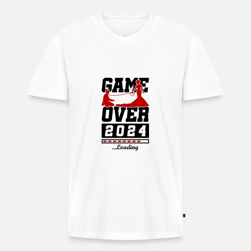 Hochzeit Loading 2024 Game Over - Männer Premium Bio T-Shirt mit V-Ausschnitt - Weiß