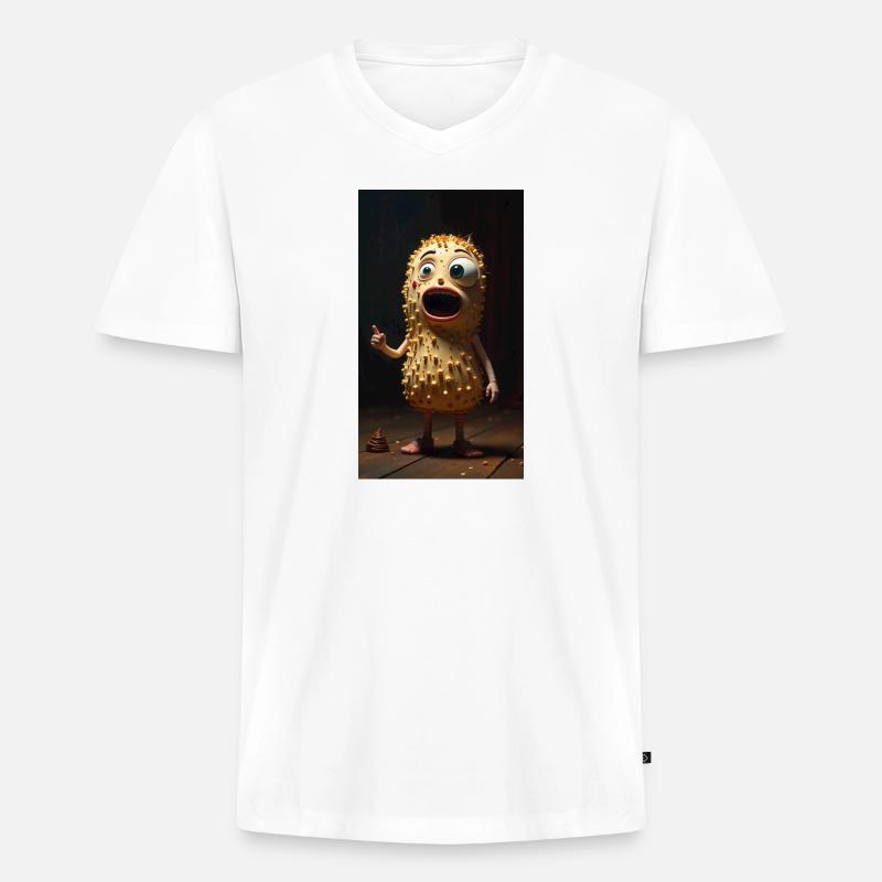 Spiky Peanut Maskottchen - Männer Premium Bio T-Shirt mit V-Ausschnitt - Weiß