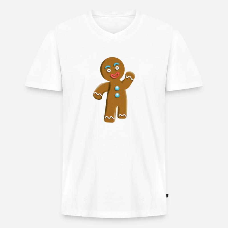 Süsser Lebkuchenmann - Männer Premium Bio T-Shirt mit V-Ausschnitt - Weiß