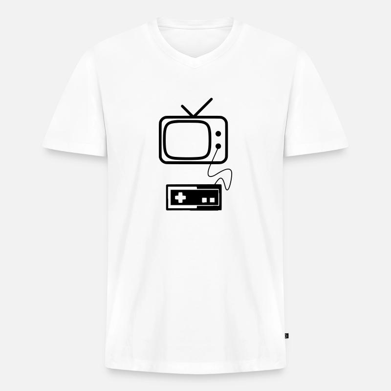 RETRO GAMING - Männer Premium Bio T-Shirt mit V-Ausschnitt - Weiß