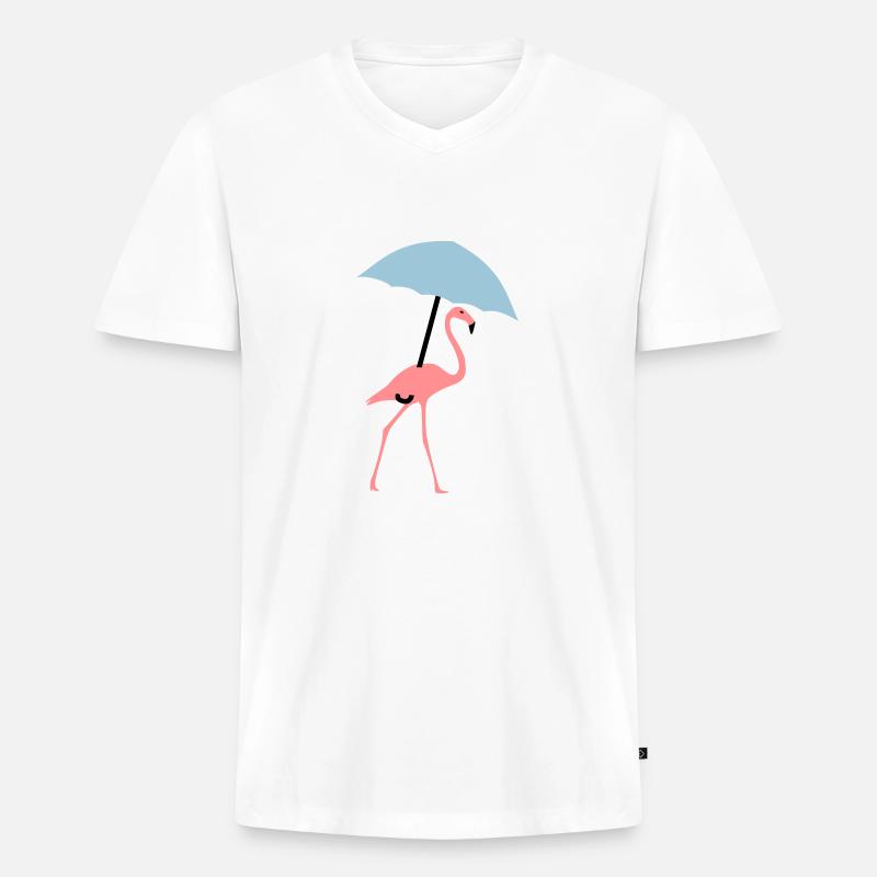 Flamingo mit Regenschirm oder Sonnenschirm - Männer Premium Bio T-Shirt mit V-Ausschnitt - Weiß