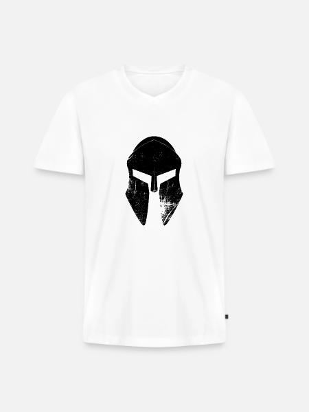 Spartan helmet/ Spartaner Helm - Männer Premium Bio T-Shirt mit V-Ausschnitt - Weiß